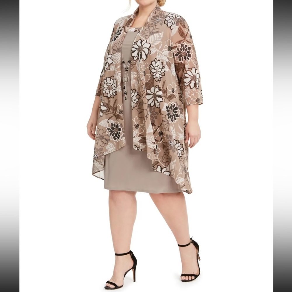 Women’s Formal Dress Plus Size 20W R&M RICHARDS Beige 3/4 Sleeve Jacket Dress